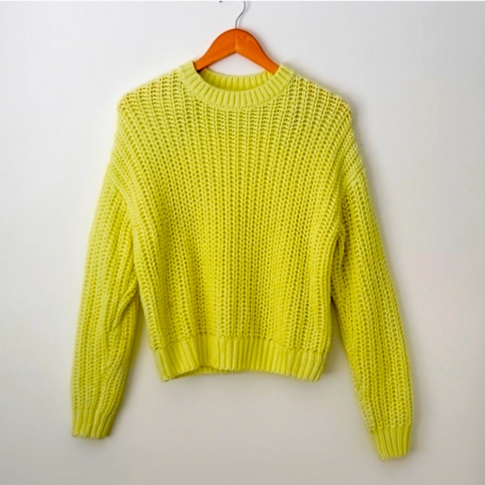 Chunky knit yellow sweater oversized. Yellow sweater. Neon Yellow. Noisy May